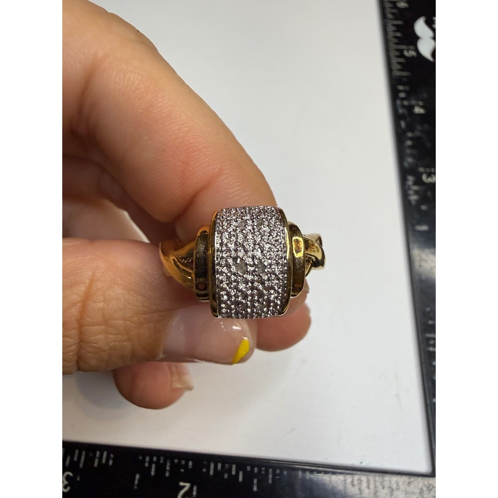 Gold Tone Pave Crystal Rectangular Statement Cocktail Ring Size 8.25